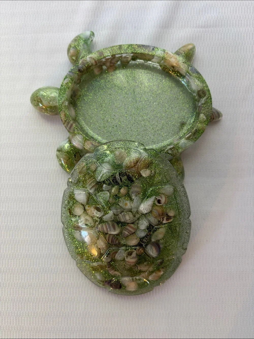 Handmade Green Turtle with seashells Trinket Box
5”x3” - Picture 4 of 4